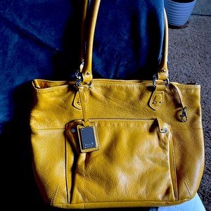 Tignanello Mustard Yellow Leather Shoulder Bag Satchel Purse and Wallet